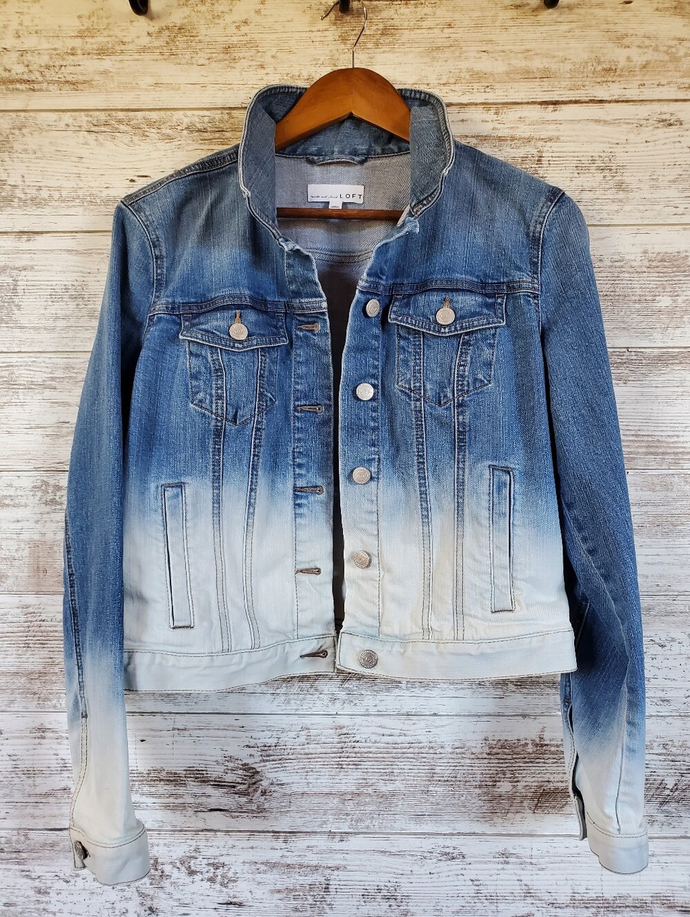 Loft Ombre Dip-dyed Blue White Denium Trucker Jacket
